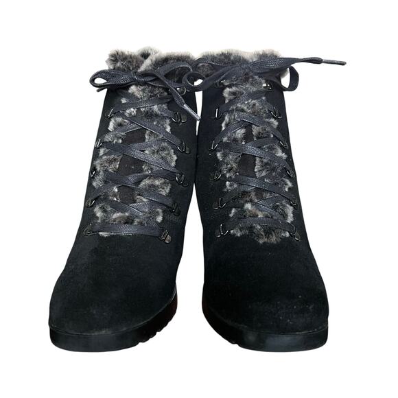 Sporto Daria Black Suede Faux Fur Lined Heeled Lace Up Winter Boots Size 8 1/2 - Picture 2 of 10